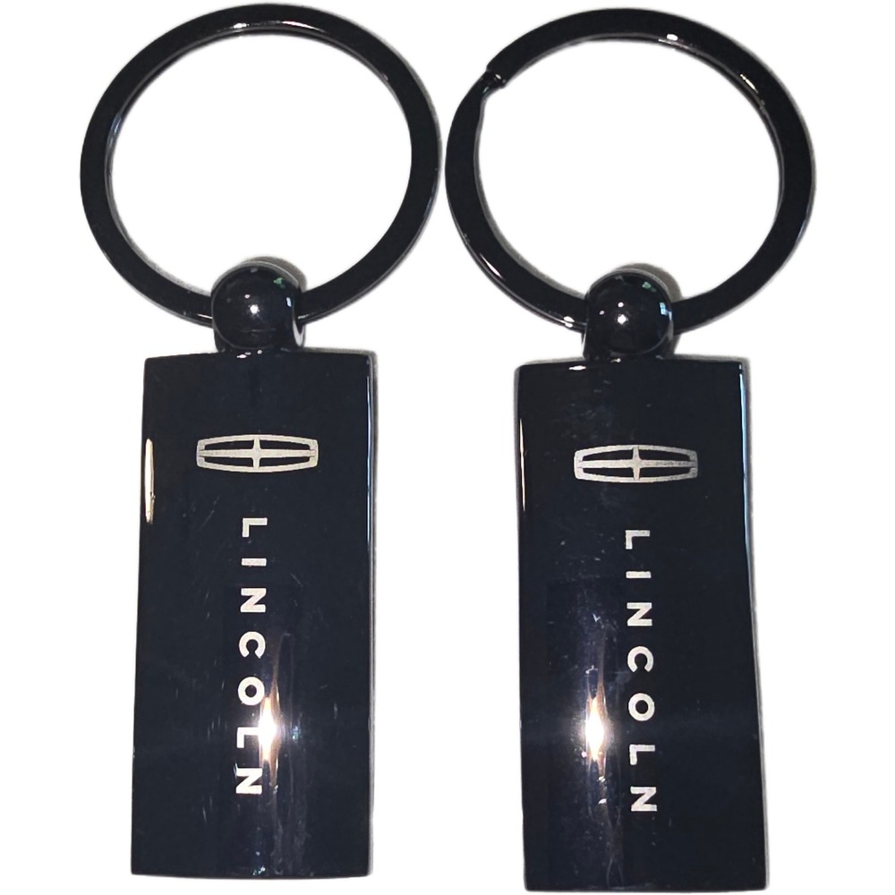 Pair of Lincoln Logo Metal Keychains Black Chrome Automotive Key Fobs 2 Pack